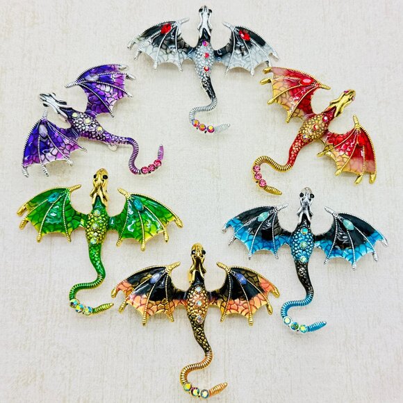 Brand New Green Flying Dragon Brooch Rhinestone Flying Dragon Pin - Picture 4 of 5